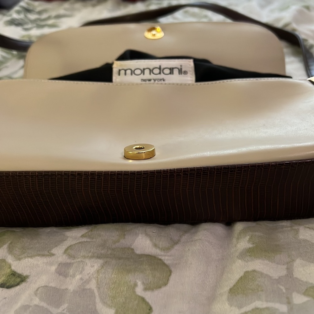 Available- Vintage Y2K Brown and Cream Faux Leather 2000s Shoulder Bag Small - Picture 5 of 5
